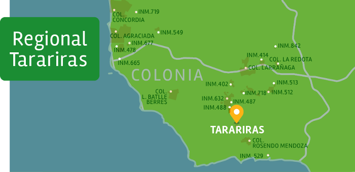 Mapa de colonias e inmuebles de la regional Tarariras